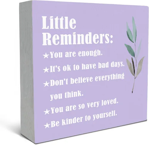 Miniatura 14 de SRADMO Inspirational Wood Box Sign Desk Decor, Inspirational Desk Decor, Little Reminders Motivational Positive Theme Wooden Block Box Sign