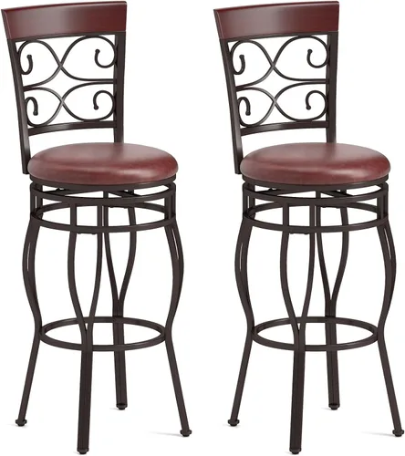 Miniatura 10 de Giantex - Juego de 2 taburetes de bar giratorios de 30 pulgadas, taburetes de bar de altura de barra con respaldo, asiento tapizado de cuero PU