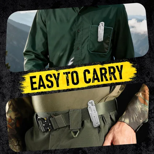 Miniatura 2 de BIBURY Cuchillo de bolsillo multiherramienta BI2056, cuchillo multiherramienta de acero inoxidable con clip, cuchillo plegable multiherramienta EDC