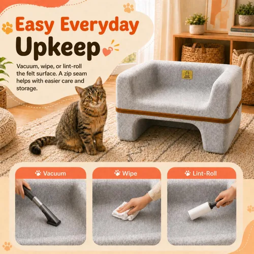 Miniatura 7 de Cama grande para gatos de interior, cama cueva para gatos de 2 niveles con salón superior y escondite inferior, sofá lavable de fieltro PET