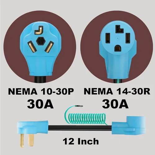 Miniatura 3 de Adaptador de Secadora CircleCord 4 Puntas a 3 Puntas, Secadora Nueva de 4P a Casa Antigua de 3P, Cable de Conversión de Enchufe NEMA 10-30P a Azul