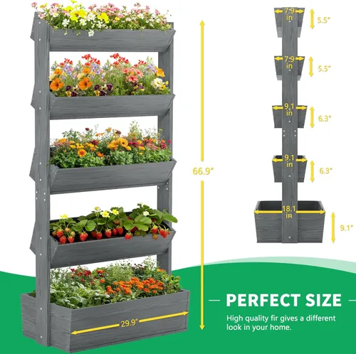 Miniatura 6 de DoCred Vertical Raised Garden Bed, 5 Tier Garden Planters Freestanding Wood Plant Stand Flower Rack Wooden Planter Box for Plants Herbs Flowers
