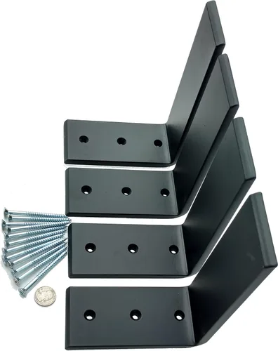 Miniatura 2 de Dmax Soportes en L resistentes de acero negro de 6 x 8 pulgadas, soportes de soporte ocultos para encimera 3/8 pulgadas de grosor, soporta 150