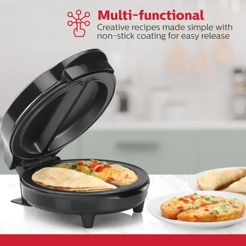 Miniatura 5 de Holstein Housewares Máquina de omelete y frittata de 2 secciones de acero inoxidable, revestimiento antiadherente, fácil de limpiar, luces Negro