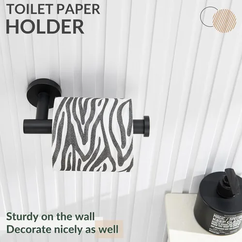 Miniatura 8 de APLusee Portarrollos de Papel Higiénico Negro Mate, Percha para Rollo de Papel de Acero Inoxidable, Dispensador Redondo de TP para Montaje en Pared