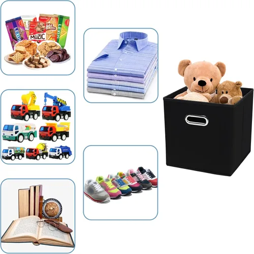 Miniatura 3 de Contenedores de almacenamiento de tela negra, 13 x 13 x 13 pulgadas, cajas de almacenamiento plegables con doble asa, caja organizadora de tela