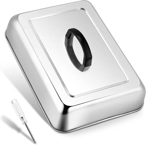 Leonyo Cubierta de parrilla de 13 x 9 pulgadas para barbacoa, tapa rectangular de acero inoxidable para parrilla al aire libre, cubierta de metal