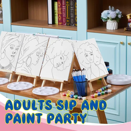 Miniatura 6 de Xtinmee Juego de 12 juegos de pintura y sorbo para adultos, lienzo predibujado, juego de pintura de lienzo para niñas afro predibujadas, kit
