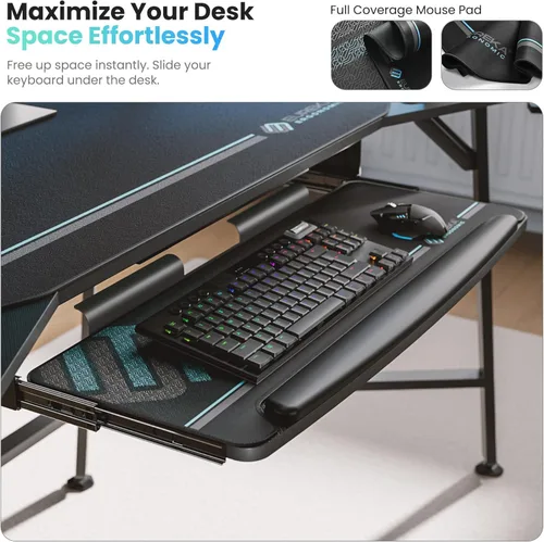 Miniatura 8 de EUREKA ERGONOMIC Aero - Escritorio para videojuegos de 72 pulgadas con bandeja para teclado, escritorio grande para computadora con luces LED