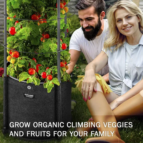 Miniatura 4 de Outland Living Maceta grande para tomates con enrejado de metal de 68 pulgadas, maceta de tela de 20 galones con drenaje, jaulas altas para trepar