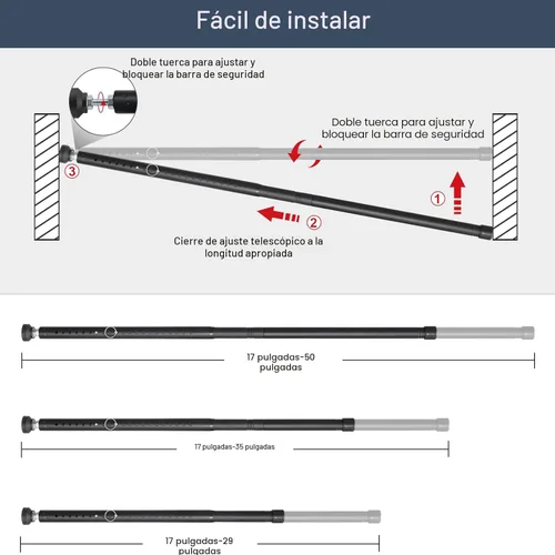 Miniatura 4 de DIIG Barra de seguridad para puerta corredera, 17.7-50.5 pulgadas, barra de bloqueo de puerta de patio ajustable resistente con puntas de goma, Negro