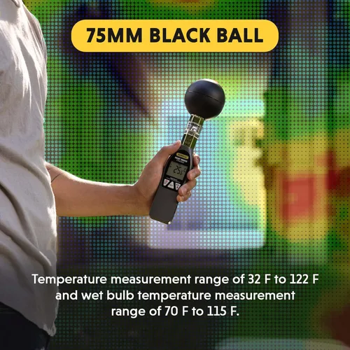 Miniatura 5 de General Tools Monitor de índice de calor de lujo #WBGT8778 con bola negra de latón de 2.953 x 2.953 in, 32° a 122° F, 0 a 100% HR