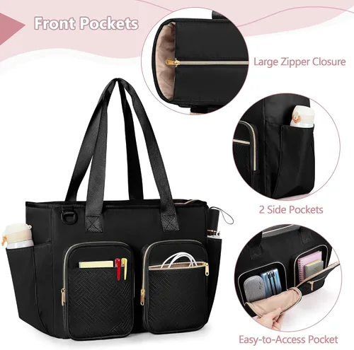 Miniatura 4 de Bolso para profesores con compartimento para laptop, bolsa grande para trabajo y suministros para profesores, color negro (vacío, diseño patentado)