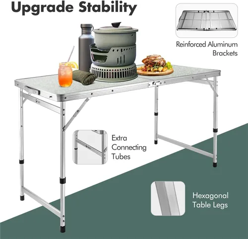 Miniatura 4 de Mesa plegable de aleación de aluminio ajustable en altura – Escritorio portátil para RV, jardín, camping, picnic y mochilero, muebles de exterior