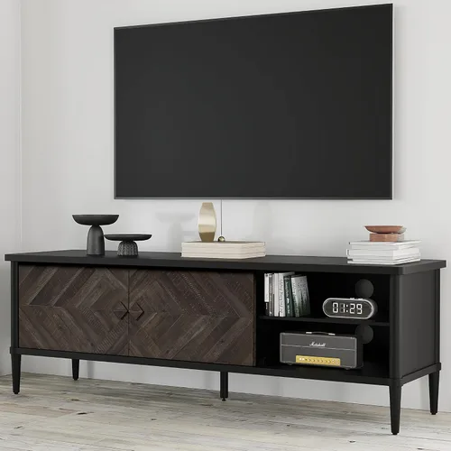 Miniatura 12 de Howizz Lenia - Aparador de madera maciza con almacenamiento, puertas con patrón de diamante cheurón, armario rústico moderno de mediados de siglo
