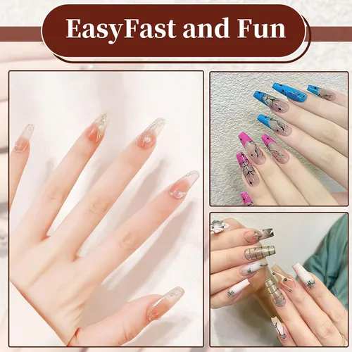 Miniatura 7 de FEBSNOW 600 piezas de puntas de uñas postizas largas estilo ataúd, uñas de gel transparentes de cobertura completa, estilo bailarina, autoadhesivas