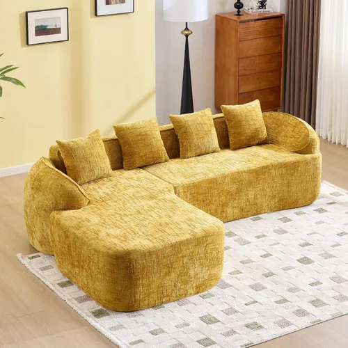 Miniatura 11 de Sofá Sillones de tela de felpilla de 101 pulgadas, sofá para sala con esponja de alta elasticidad, sofás para sala con diseño en forma de L para Rosa