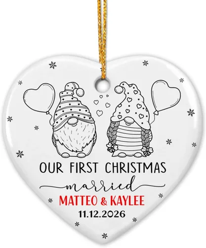 Miniatura 24 de Adorno de cerámica personalizado para la primera Navidad, nombres personalizados para parejas, regalo de primer adorno de Navidad para recién