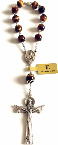 Miniatura 4 de elegantmedical 10MM Tiger Eye Beads Oración Católica una década rosario pulsera cruz Regalo y caja rosario coche, Plata de ley