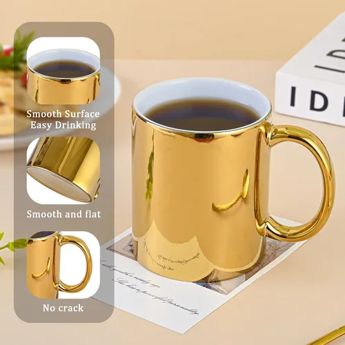 Miniatura 4 de BYCNZB Juego de 4 tazas de café de cerámica doradas para café, té, cacao (12 onzas)