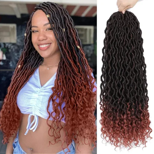 Miniatura 44 de Trenzas postizas Goddess, 6 paquetes de 18 pulgadas, cabello lacio, trenzado con ganchillo, para mujeres negras, trenzas postizas ombre con puntas