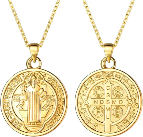 Collar de medalla de San Benito de oro de 18 quilates o acero inoxidable 316L con medalla cristiana sacramental para proteger el mal de la joyería,