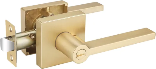 Miniatura 17 de EHOMEWARE Juego de manijas de puerta delantera doradas, palanca de puerta cuadrada resistente de latón y cerrojo de un solo cilindro reversible