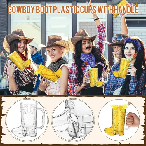 Miniatura 4 de Sliner 30 piezas de recuerdos de fiesta de vaquero incluyen 6 tazas de botas de vaquero de 20 onzas, 6 pajitas de plástico de vaquera, 6 bandanas