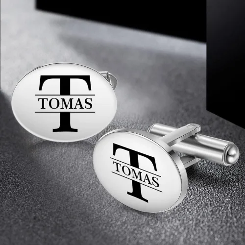 Miniatura 3 de ROSI - Gemelos personalizados personalizados para hombres, juego de gemelos con clip de corbata de boda, con letra inicial, nombre, camisas
