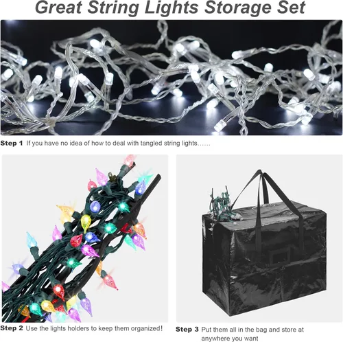 Miniatura 5 de RUODON Paquete de 12 soportes de almacenamiento de luces de Navidad con bolsa de almacenamiento, cuerda colgante, organizador de cuerda para colgar