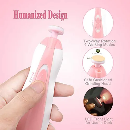 Miniatura 7 de Recortador de uñas para bebé, lima de uñas segura para bebés, cortaúñas eléctrico para recién nacidos, niños pequeños, rosa, rosa