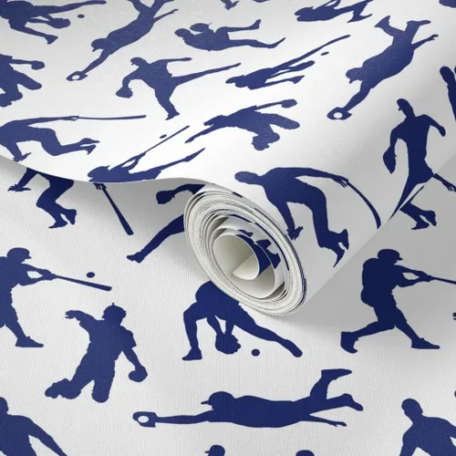 Miniatura 2 de Spoonflower Papel tapiz para despegar y pegar - Jugadores de béisbol Azul oscuro Deportes Hombres Thin Line Kids Papel pintado extraíble