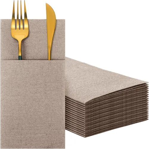 Miniatura 8 de Seajan 35 servilletas de lino de bolsillo, servilletas desechables de papel airlaid preplegadas con bolsillo integrado para cubiertos para Verde
