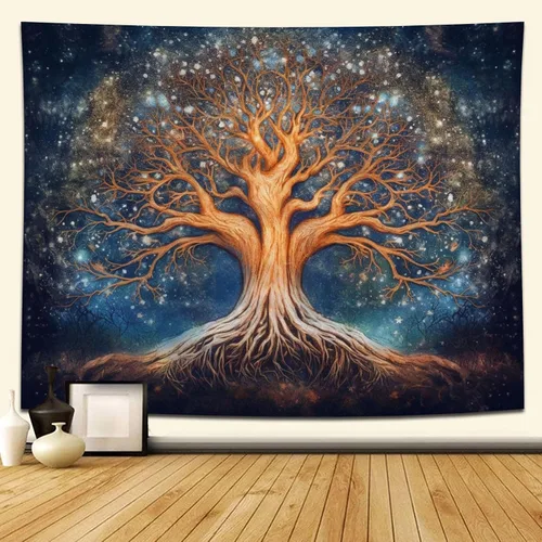 Naykow Tapiz de árbol de la vida con galaxia, espiritual místico, bohemio, naturaleza, grunge, lindo tapiz de árbol para dormitorio, colgante de