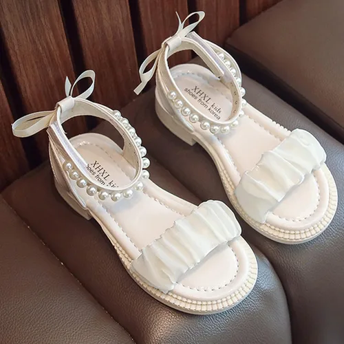 Miniatura 3 de synia Sandalias para niñas con velcro, sandalias suaves de tacón bajo con perlas, zapatos de verano para niños pequeñosniños grandes
