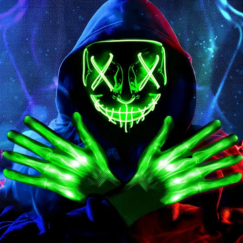 Máscara de luz LED de Halloween, máscara brillante de miedo para disfraces de cosplay, festivales, suministros de fiesta de carnaval, regalos Verde