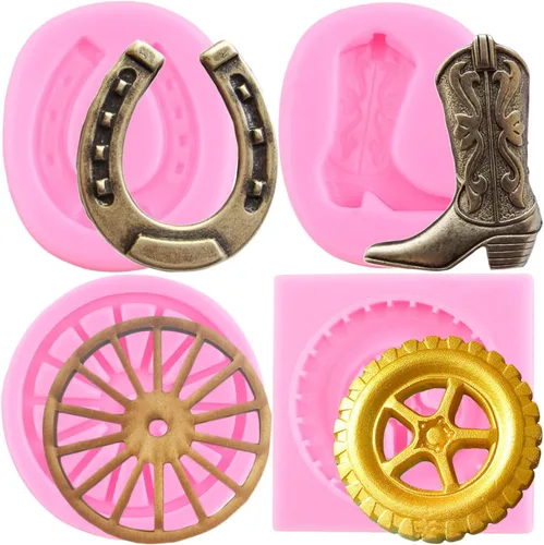 Mujiang Molde de silicona para pezuñas de herradura, moldes de fondant para botas de vaquero, molde redondo para dulces para decoración de pasteles,