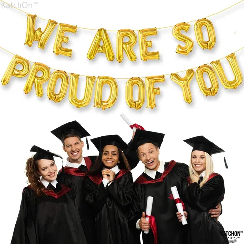 Miniatura 2 de KatchOn, Globos con texto en inglés "We Are So Proud Of You" de 16 pulgadas, globos dorados de felicitaciones We are so proud of you