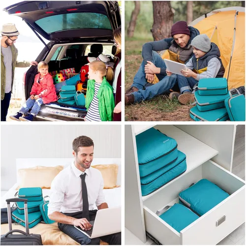 Miniatura 8 de Gonex cubos de compresión para embalaje, 3 piezas4 piezas de organizadores de equipaje de viaje de almacenamiento expandibles, 4 Pcs Azul, 4 PIEZAS