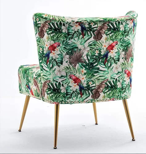 Miniatura 5 de Container Furniture Direct Thia Silla decorativa sin brazos para sala de estar, elegante asiento con ribete de cabeza de clavo, patas de metal 06
