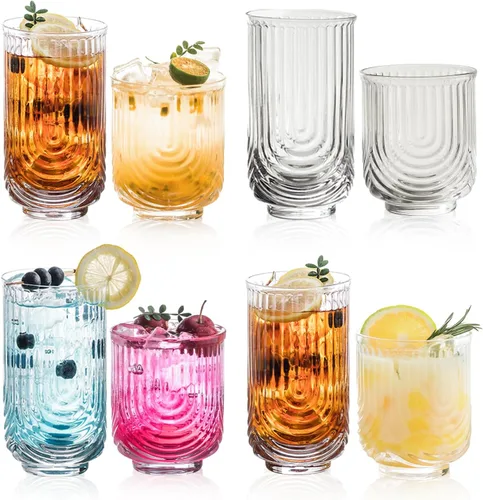 Miniatura 6 de Vasos de cóctel Art Deco, juego de vasos acanalados de 8,14 onzas y vasos de cóctel de 12 onzas, vasos de agua de cocina, vaso de bar, juego
