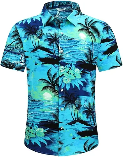 Miniatura 3 de SheLucki - Camisa hawaiana para hombre, unisex, estilo informal, manga corta, con botones y estampado de sombra de palmeras, para el verano
