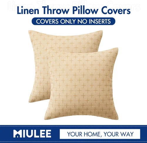 Miniatura 79 de MIULEE - Juego de 2 fundas de almohada decorativas de lino de arpillera navideñas, modernas, estilo campestre, rústicas, tejidas, con textura