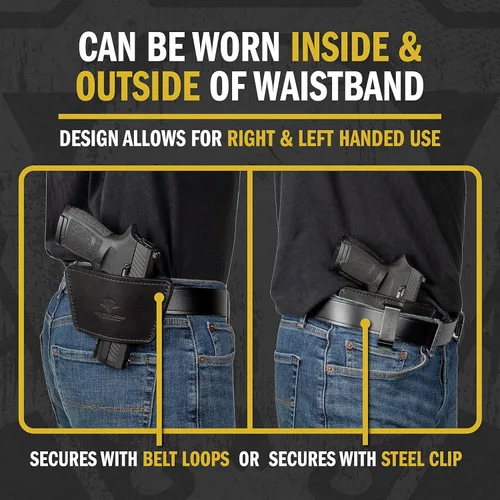Miniatura 3 de Funda universal Dual Threat IWB/OWB para cinturón, fabricada en Estados Unidos, funda ambidiestra de cuero de grano completo, transporte abierto