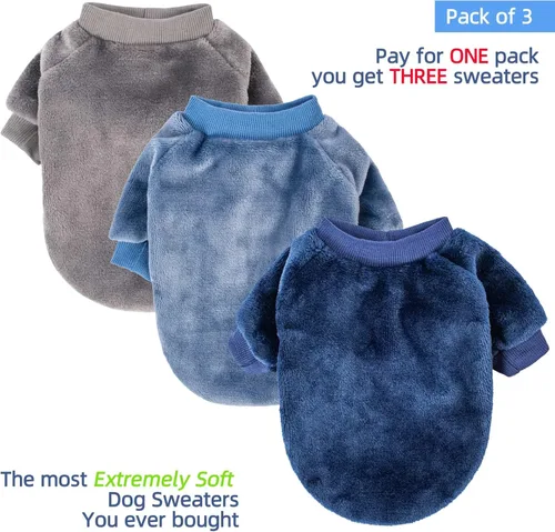 Miniatura 2 de FabriCastle Suéter pequeño para perro, paquete de 3 ropa para perros y gatos, chaquetas suaves y cálidas para perros pequeños, niños y niñas