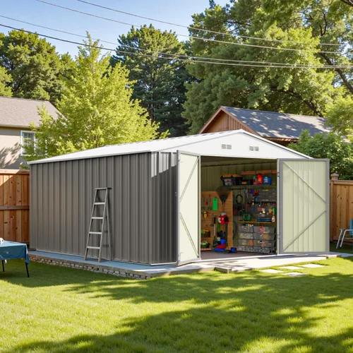 Miniatura 23 de Patiowell Cobertizo de almacenamiento al aire libre de 5 x 3 pies, cobertizo de herramientas con techo inclinado y puerta con cerradura, cobertizo
