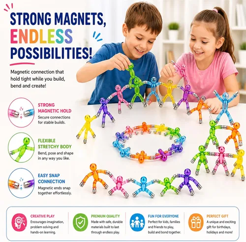 Miniatura 4 de Boxgear Magnet Men - Juguete magnético de viaje de 10 piezas: juguetes magnéticos para niños, juguetes de viaje por carretera para 1-3 Relleno