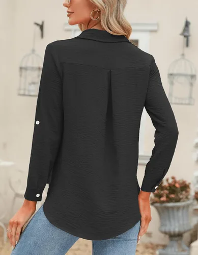 Miniatura 76 de Odosalii - Camisas con botones para mujer, con cuello en V, manga larga, enrolladas, blusas elegantes y formales para negocios y ocasiones casuales