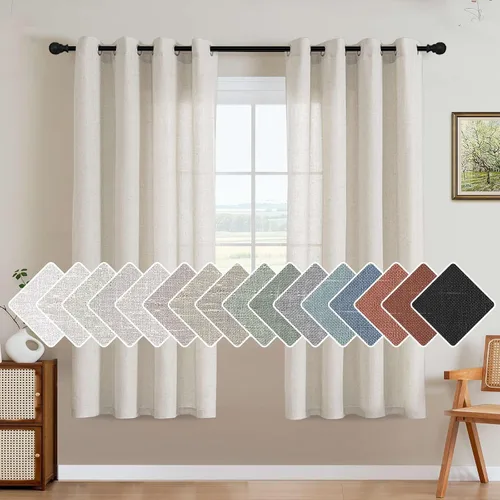 Miniatura 75 de H.VERSAILTEX Elegant - Cortinas texturizadas de lino natural mezclado con eficiencia energética, filtrado de luz, con ojales de níquel