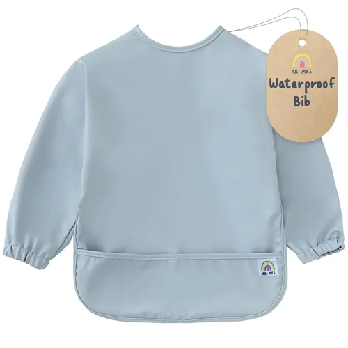 Miniatura 25 de ARI MES Baberos impermeables de manga larga para bebés para comer - Arcoíris, pequeño - Vestible, cubretodo para niño pequeño, babero de manga